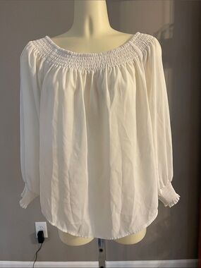 Express White Smocked Off-Shoulder Blouse - Women Tops  EUC